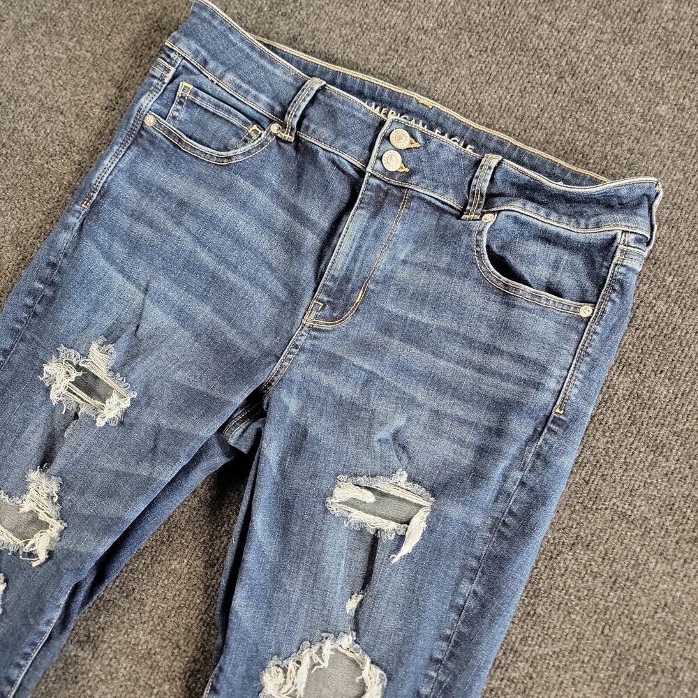 Womens American Eagle Jeans, Size 16 Medium Blue Distressed Artist Crop